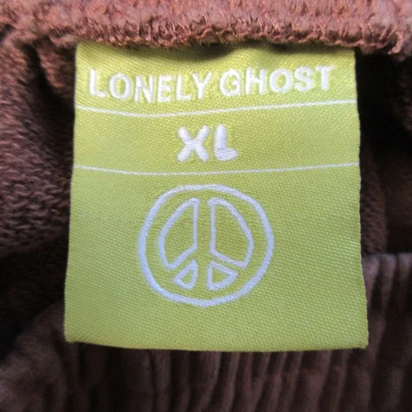 Lonely Ghost Graphic Print Sweatpants Women XL Brown Cotton Relaxed Lounge 608 - Picture 3 of 12